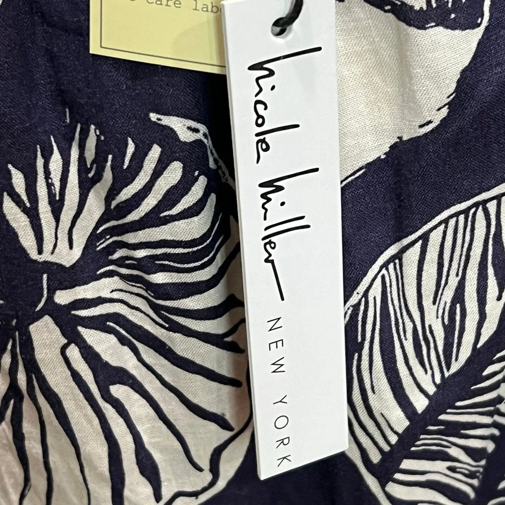 Nicole Miller Wrap Skirt XS Blue White Linen Blend Seashell Coconut Girl Resort - Picture 12 of 15